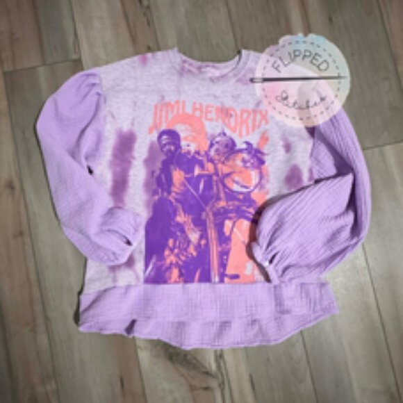 Flipped Stitches Tops - Upcycled Jimi Hendrix - Flipped Stitches - Purple tie dyed crewneck